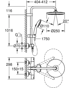 Colonne de douche thermostatique avec douchette + pommeau + flexible + barre, noir, Grohe Vitalio Start 250