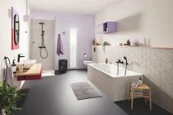 Colonne de douche thermostatique avec douchette + pommeau + flexible + barre, noir, Grohe Vitalio Start 250