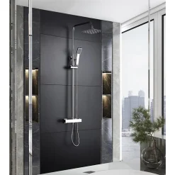 Colonne de douche thermostatique acier et laiton chrome avec douchette extensible