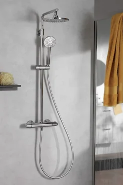 Colonne de douche thermostatique avec pommeau + douchette 1 jet + flexible + barre réglable, chromé, Jacob Delafon Marcel