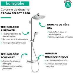Colonne de douche thermostatique HANSGROHE Croma Select S 280 EcoSmart chromé + tablette AddStoris