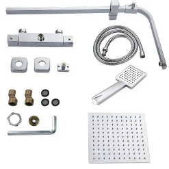 Colonne de Douche Thermostatique, avec Mitigeur Réglable Hauteur, Argentée