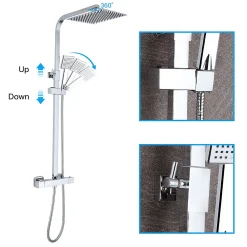 Colonne de Douche Thermostatique, avec Mitigeur Réglable Hauteur, Argentée