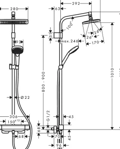 Colonne de douche thermostatique chromé Hansgrohe Croma E
