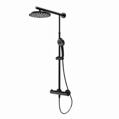 Colonne de douche thermostatique avec pommeau + douchette + flexible + barre réglable, coloris noir mat, Schulte Rain