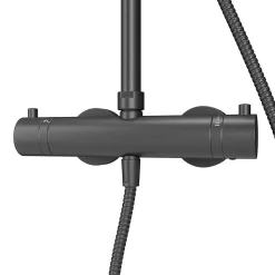 Colonne de douche thermostatique avec pommeau + douchette + flexible + barre réglable, coloris noir mat, Schulte Rain