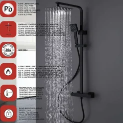 Colonne de douche thermostatique avec barre extensible SKY BATH noir mat Inox S304 série PARADISE