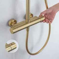 Colonne de douche thermostatique avec barre extensible SKY BATH or brossé Inox S304 série SUPREME