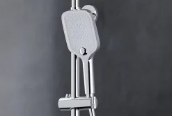 Colonne de douche thermostatique laiton, mitigeur de douche + tablette en verre - Chrome / Blanc - Assemblée, Silencieux - BS371