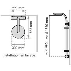 Colonne de douche thermostatique anti-brûlure avec tablette, pomme de tête ronde, douchette et flexible, chrome, Valentin Opium