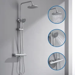 Colonne de Douche Thermostatique 3 Fonctions, Auralum MAX Ensemble de Douche Chrome, Douche avec Tête de Douche de 9 pouces