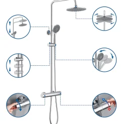Colonne de Douche Thermostatique 3 Fonctions, Auralum MAX Ensemble de Douche Chrome, Douche avec Tête de Douche de 9 pouces