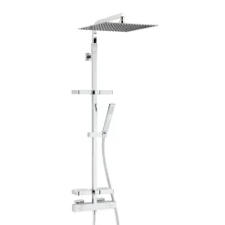 Colonne de douche thermostatique avec tablettes, pomme de tête, douchette et flexible, chrome, Valentin Touareg