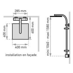 Colonne de douche thermostatique avec tablettes, pomme de tête, douchette et flexible, chrome, Valentin Touareg