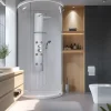 Colonne de douche thermostatique hydromassante 6 buses avec tablette, pomme de tête, douchette 3 jets et flexible, gris, Valentin Totem Alu