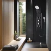 Colonne de douche thermostatique hydromassante 4 buses avec tablette, pomme de tête, douchette 3 jets et flexible, noir mat, Valentin Nautilus