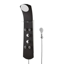 Colonne de douche thermostatique hydromassante 4 buses avec tablette, pomme de tête, douchette 3 jets et flexible, noir mat, Valentin Nautilus