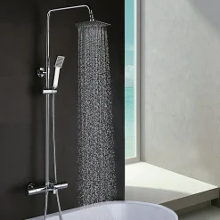 Colonne de douche thermostatique GAS carrée extra-longue, 100-150 cm, finition chrome poli, en laiton Kibath