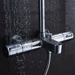 Colonne de douche thermostatique GAS carrée extra-longue, 100-150 cm, finition chrome poli, en laiton Kibath