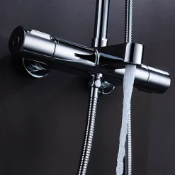 Colonne de douche thermostatique GAS carrée extra-longue, 100-150 cm, finition chrome poli, en laiton Kibath