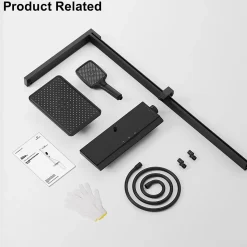 Colonne de Douche Thermostatique avec Tablette Sécurité 38C Jet Pluie et Cascade Aluminium Noir