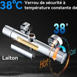 Colonne de Douche Thermostatique Ensemble de Douche Chromé Système de Douche Robinetterie en Laiton Avec douchette