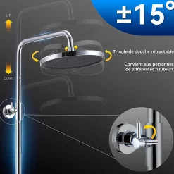 Colonne de Douche Thermostatique Ensemble de Douche Chromé Système de Douche Robinetterie en Laiton Avec douchette