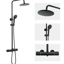 Colonne de Douche Thermostatique 3 Fonctions, Auralum MAX Ensemble de Douche Noir, Douche avec Tête de Douche de 9 pouces