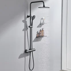 Colonne de Douche Thermostatique 3 Fonctions, Auralum MAX Ensemble de Douche Noir, Douche avec Tête de Douche de 9 pouces