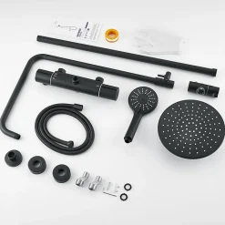 Colonne de Douche Thermostatique 3 Fonctions, Auralum MAX Ensemble de Douche Noir, Douche avec Tête de Douche de 9 pouces