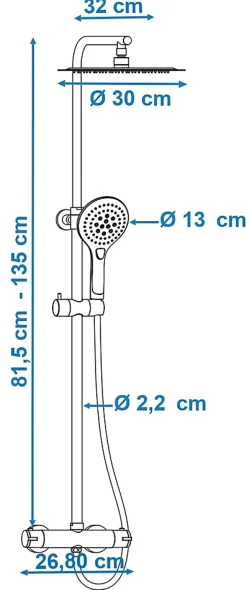 Colonne de douche thermostatique avec pommeau + douchette 3 jets + flexible + barre réglable, chrome, Edouard Rousseau Akame