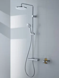 Colonne de douche thermostatique murale Chrome 30x48x112cm (LxPxH) hauteur réglable, pomme + pommeau douche rond