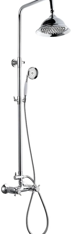Colonne de douche thermostatique avec pommeau + douchette 1 jet + flexible + barre réglable, chrome, Edouard Rousseau Retro