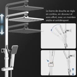Colonne de Douche Thermostatique, Ensemble de Douche Réglable en Hauteur, Système de douche en Laiton, Ensemble de Douche Mural