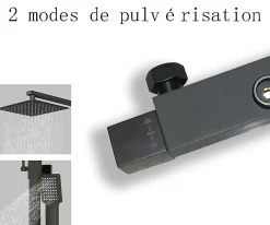 Colonne de douche thermostatique 200mm, kit carré noir AICA