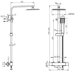 Colonne de douche thermostatique 200mm, kit carré noir AICA