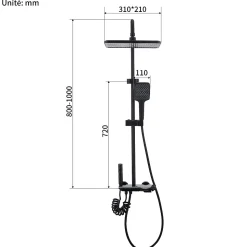 Colonne de Douche Thermostatique avec Étagère Jet Pluie et Cascade Hauteur Réglable 800-1000 mm Verre et Laiton Noir