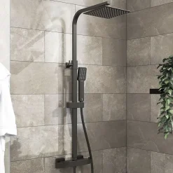 Colonne de douche thermostatique 200mm, kit carré noir AICA SANITAIRE