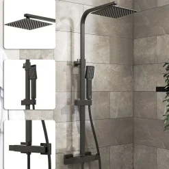 Colonne de douche thermostatique 200mm, kit carré noir AICA SANITAIRE