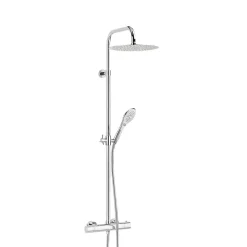 Colonne de douche thermostatique avec pomme de tête ronde, douchette et flexible, chrome, Valentin Inouie