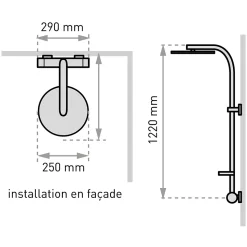 Colonne de douche thermostatique avec pomme de tête ronde, douchette et flexible, chrome, Valentin Inouie