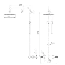 Colonne de douche thermostatique or brosse acier et laiton PVD avec flexible et douchette