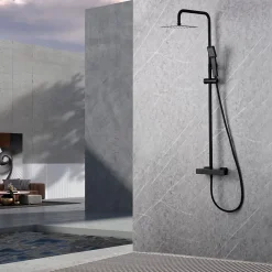 Colonne de douche thermostatique noire mate en acier et laiton avec douchette extensible