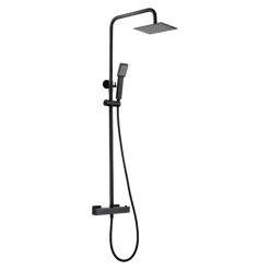 Colonne de douche thermostatique noire mate en acier et laiton avec douchette extensible