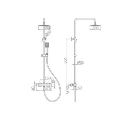 Colonne de douche thermostatique noire mate en acier et laiton avec douchette extensible