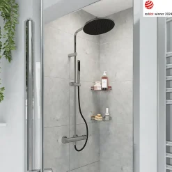 Colonne de douche thermostatique avec pommeau, douchette 2 jets, flexible, barre réglable, chrome, GoodHome Levanna
