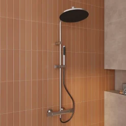 Colonne de douche thermostatique avec pommeau, douchette 2 jets, flexible, barre réglable, chrome, GoodHome Levanna