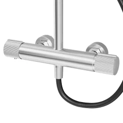 Colonne de douche thermostatique avec pommeau, douchette 2 jets, flexible, barre réglable, chrome, GoodHome Levanna