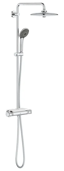 Colonne de douche thermostatique avec pommeau + douchette 3 jets + flexible + barre réglable, chrome, Grohe Vitalio Joy System 260