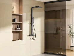 Colonne de douche thermostatique en acier inoxydable - 120 cm - Noir mat - PENEDA
